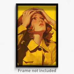 Movie Art Poster - Woman Feeling Worried, Strong Yellow (Retro Film Print)