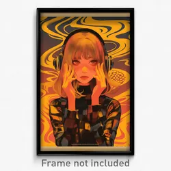 German Movie Poster - Girl Feeling Distracted, Noisy Headphones (Art Print)