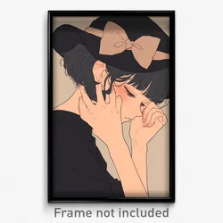 Art Poster - Man Feeling Sorrow Wearing Adorable Hat Bow (Print)