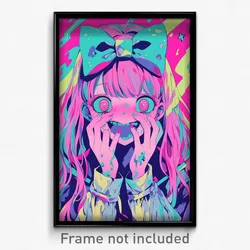Anime Art Poster - Girl Feeling Happiness Wearing Fantastic Pink Bow (Print)