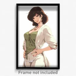 Anime Art Poster - Woman Feeling Enthusiasm, Homely White Cardigan (Print)
