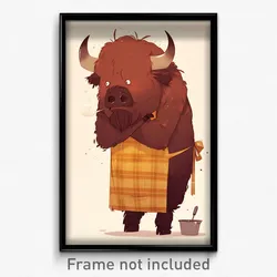 Art Poster - Bison Feeling Fascination Wearing Inexpensive Brown Apron