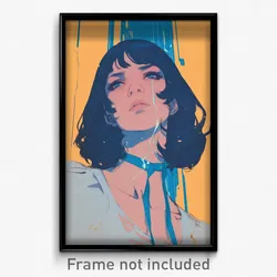Movie Art Poster - Girl Feeling Glumness, Wavy Blue Ribbon (Retro Film Print)
