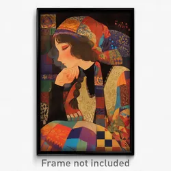 Hebrew Movie Poster - Woman Feeling Guilt, Hearty Patchwork Clothes (Art Print)