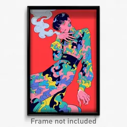 Art Poster - Boy Feeling Embarrassment Wearing Cherry China Dress (Art Print)