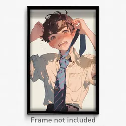Art Poster - Boy Feeling Thrilled, Interesting Diagonal Striped Necktie (Print)