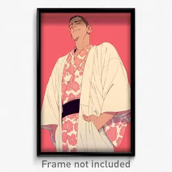 Art Poster - Man Feeling Amusement Wearing White Pink Kimono (Print)