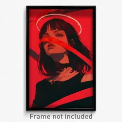 Art Poster - Girl Feeling Surprise Wearing Jaded Red Ribbon