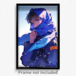 Anime Art Poster - Boy Feeling Resignation Wearing Rich Blue Scarf (Print)