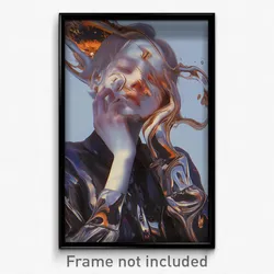 Art Poster - Girl Feeling Self Pity Wearing Tremendous Silver Dress (Print)