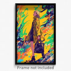 Anime Art Poster - Woman Feeling Fright Wearing Active Grocery Bag (Print)