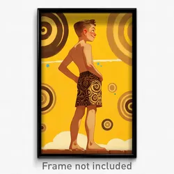 Art Poster - Boy Feeling Smug Wearing Brown Print Shorts (Print)