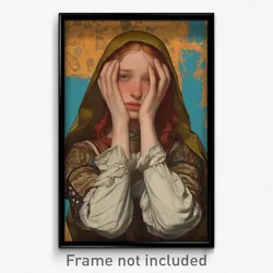 Art Poster - Woman Feeling Helpless Wearing Rectangular Brown Sleeves (Print)
