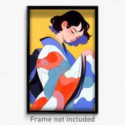 Art Poster - Girl Feeling Rash Wearing Acceptable Multicolored Kimono (Print)