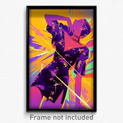 Art Poster - Woman Feeling Enjoyment Wearing Cherry Purple Dress (Print)