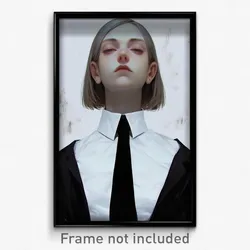 Art Poster - Woman Feeling Pensiveness Wearing Admirable Black Necktie (Print)
