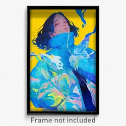 Anime Art Poster - Girl Feeling Dispirited Wearing Buoyant Blue Jacket (Print)