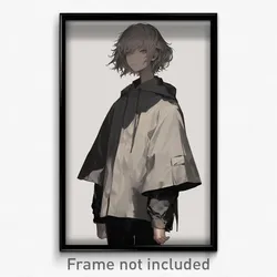 Anime Art Poster - Boys Feeling Self Compassionate Wearing Bland Grey Capelet
