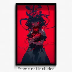 Anime Art Poster - Girl Feeling Caring Wearing Different Red Ribbon (Print)