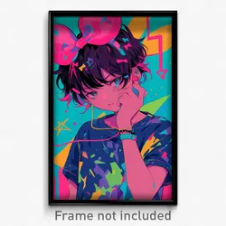 Anime Art Poster - Boy Feeling Sullenness Wearing Upbeat Pink Bow (Print)