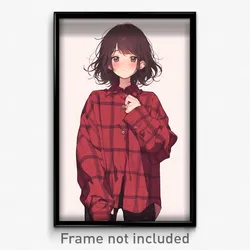 Anime Art Poster - Girl Feeling Thankful Wearing Hearty Plaid Shirt (Print)