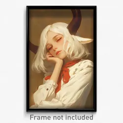 Art Poster - Girl Feeling Patience Wearing Strong Horn Ribbon