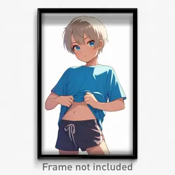 Anime Art Poster - Boy Feeling Perplexed Wearing Warm Blue Shorts (Print)
