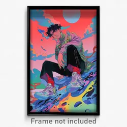 Anime Art Poster - Boy Feeling Mixed Up Wearing Fluid Yoga Pants (Print)