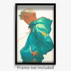 Art Poster - Boy Feeling Hate Wearing Carefree Aqua Jacket (Print)