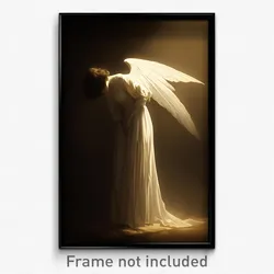 Art Poster - Woman Feeling Fright Wearing Angelic Pleated Dress (Print)