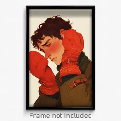 Anime Art Poster - Man Feeling Helpless Wearing Antique Red Mittens (Print)