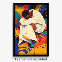 Art Poster - Boy Feeling Lazy Wearing Large White Robe (Print)