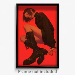 Art Poster - Woman Feeling Cheerfulness Wearing Second Hand Metal Boots (Print)