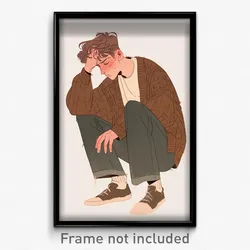 Art Poster - Men Feeling Dejection Wearing Oceanic Brown Cardigan