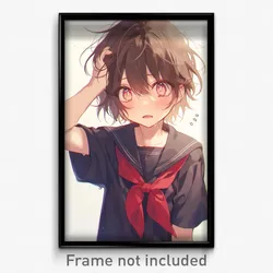 Anime Art Poster - Boy Feeling Confusion, Candid Red Sailor Collar (Print)
