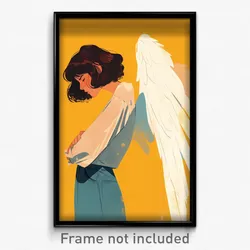Art Poster - Girl Feeling Sentimentality Wearing Second Hand Angel Wings (Print)