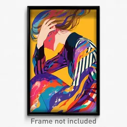 Art Poster - Woman Feeling Woe Wearing Sophisticated Striped Shirt (Print)