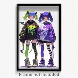 Anime Art Poster - Girls Feeling Loopy Wearing Evil Smile Multicolored Legwear