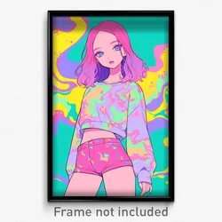 Anime Art Poster - Girl Feeling Comfortable, Wonderful Pink Shorts (Print)