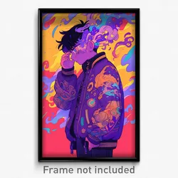 Art Poster - Boy Feeling Nervous Wearing Astonishing Purple Jacket (Print)