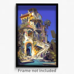 Art Poster - Glitchy Mexican Architecture (Psychedelic Trippy Weird 11x17 Print)