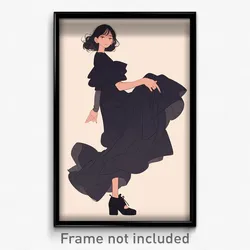 Art Poster - Girl Feeling Spite Wearing Carefree Black Footwear (Print)