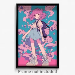 Anime Art Poster - Girl Feeling Carefree Wearing Aged Blue Bag (Print)