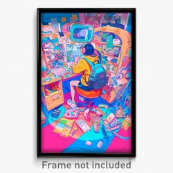 Art Poster - Cluttered Backpack (Psychedelic Trippy Weird 11x17 Print)