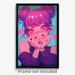 Anime Art Poster - Girl Feeling Desire Wearing Jagged Heart Earrings (Print)