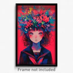 Anime Art Poster - Girl Feeling Admiration, Flamboyant Head Wreath (Print)