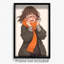 Anime Art Poster - Woman Feeling Thrilled Wearing Precious Orange Scarf (Print)