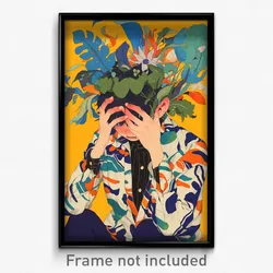 Art Poster - Boy Feeling Panicked Wearing Large Leaf Hair Ornament (Print)