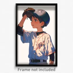 Anime Art Poster - Boy Feeling Alarm Wearing Doyagao Baseball Uniform