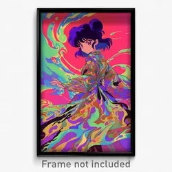 Anime Art Poster - Girl Feeling Kind Wearing Dramatic Multicolored Dress (Print)